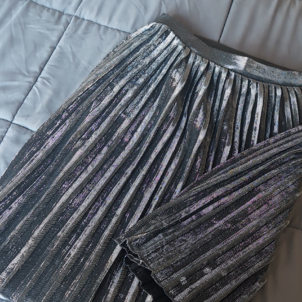 Charlotte Russe Metallic Silver A-Line Skirt